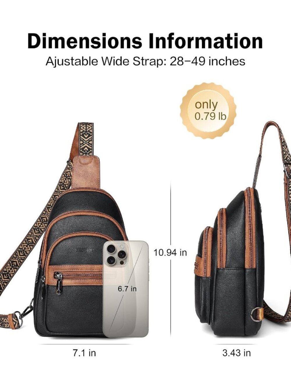 〽️Women's Black Brown Vegan Leather Anti Theft Sling Travel Purse Crossbody Bags - Picture 5 of 6